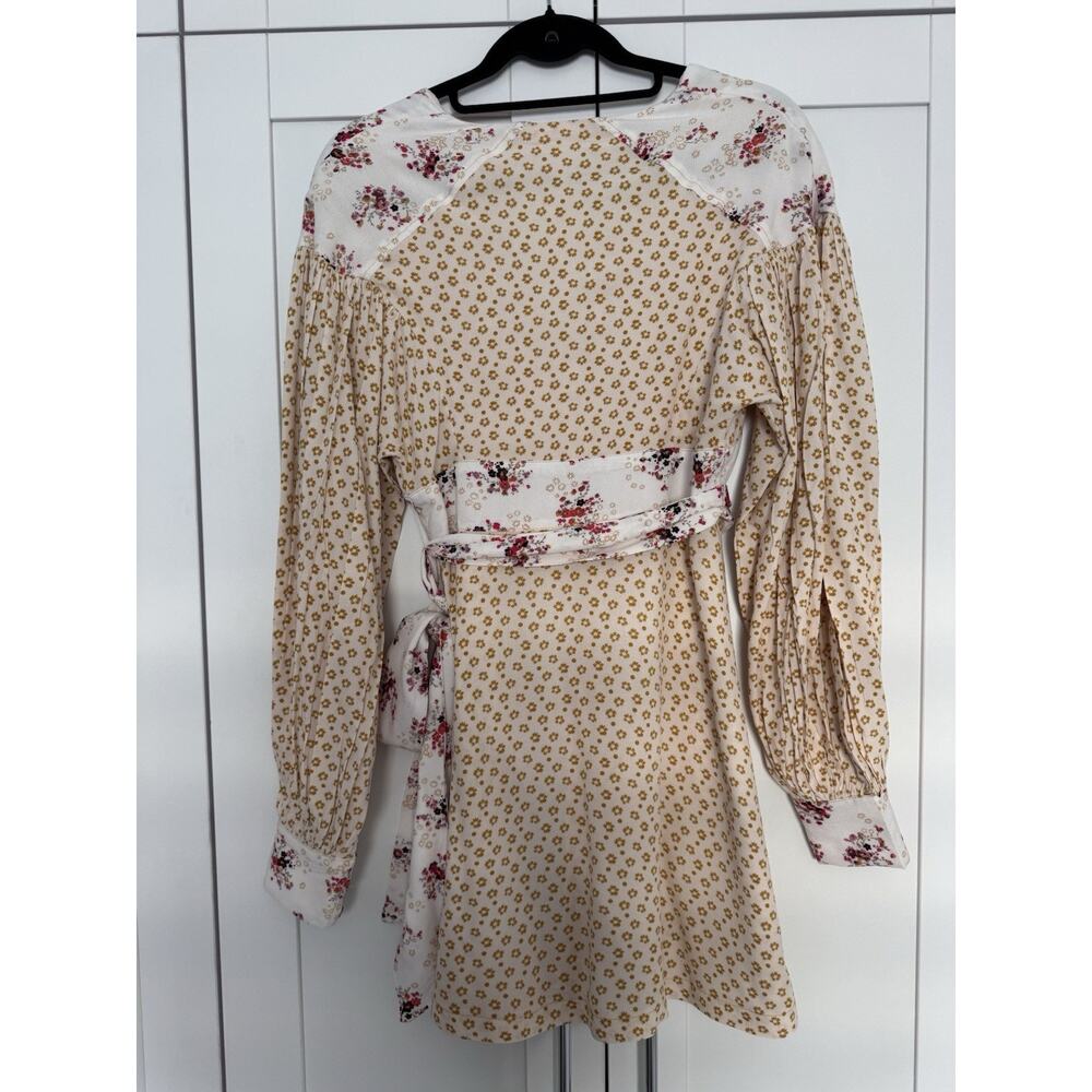 Free People Wonderland Floral Mini Dress S Puff Sleeve Cottagecore Prairie Boho - Picture 7 of 9